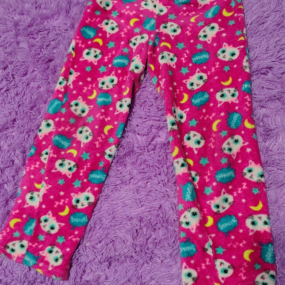 Playful Pink Cat Print Kids Pajama Bottoms